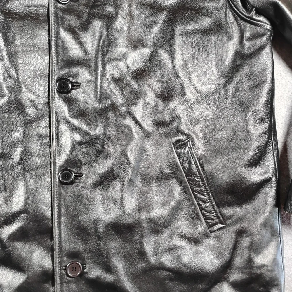 Clench Jeans Real Leather Car Coat Jacket Mens 3XL Black Button Up Vintage Y2K